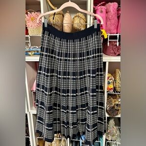 Tory Burch Plaid Pleated Midi Skirt in Navy and Ivory
